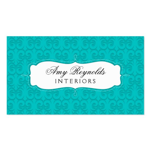 Stylish Damask Turquoise Business Cards (front side)