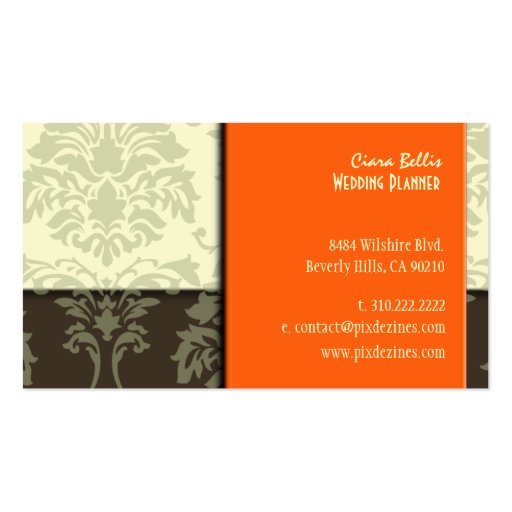 Stylish damask, wedding planners business cards (back side)