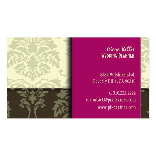 Stylish damask, wedding planners business cards (back side)