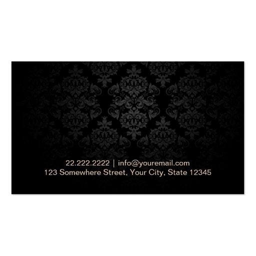 Stylish Dark Damask Makeup Artist Business Cards (back side)