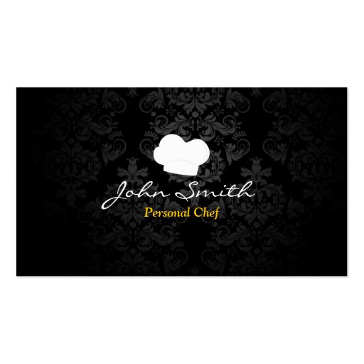 Stylish Dark Damask Personal Chef Business Card (front side)