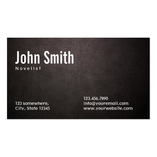 Stylish Dark Leather Novelist Business Card (front side)