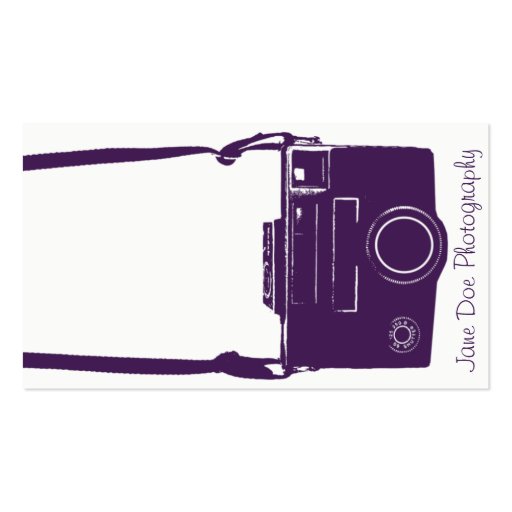 Stylish Dark Purple and White Retro Film Camera Business Card Templates (front side)