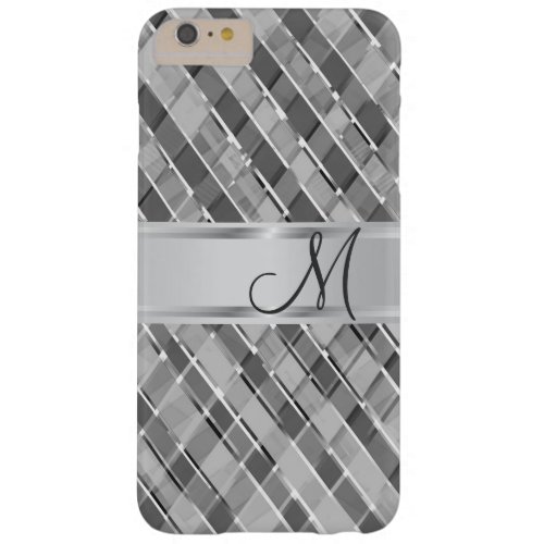Stylish Diagonal Silver Stripes Monogrammed Barely There iPhone 6 Plus Case