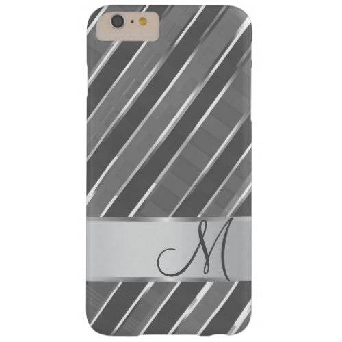 Stylish Diagonal Silver Stripes Monogrammed Barely There iPhone 6 Plus Case