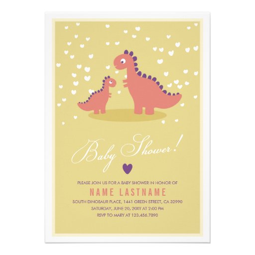 Stylish Dinosaur Yellow Pink Baby Shower Invite (front side)