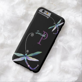 Stylish Dragonfly Black Monogrammed iPhone 6 Cases Barely There iPhone 6 Case
