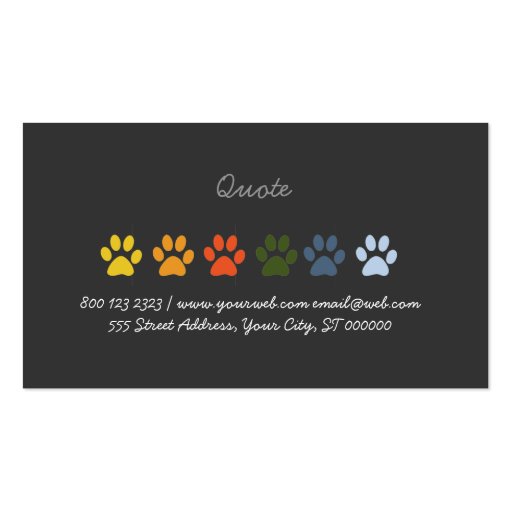 Stylish Elegant Pretty Colored Paws Business Card (back side)