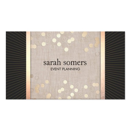 Stylish Event Planner Chic Gold Confetti Linen Business Card Templates (front side)