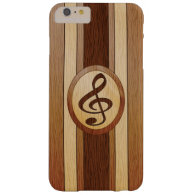 Stylish Faux Wood with Inlay Treble Clef Barely There iPhone 6 Plus Case