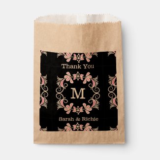 Stylish Floral Frame Wedding Thank You Monogram Favor Bags