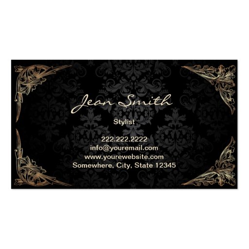 Stylish Floral Framed Damask Salon & Spa Business Card Template (back side)
