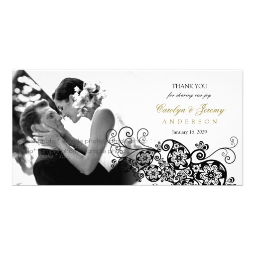 Stylish Floral Paisley Boho Chic Wedding Thank You Customized Photo Card