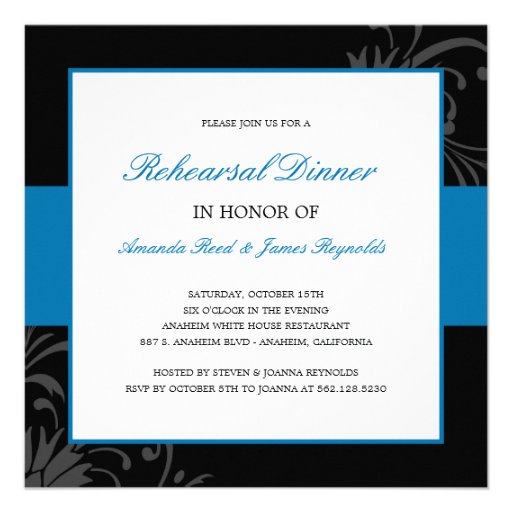 Stylish Floral Rehearsal Dinner Invitation (Blue)