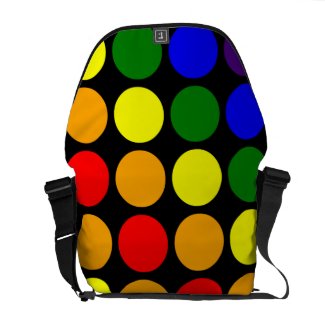 Stylish Gifts for Her: Rainbow Polka Dots on Black rickshawmessengerbag