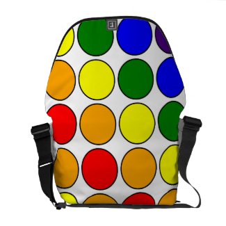 Stylish Gifts for Her: Rainbow Polka Dots on White rickshawmessengerbag
