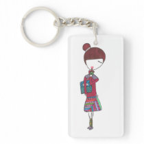 Stylish girl with bubble tea keychain key chains