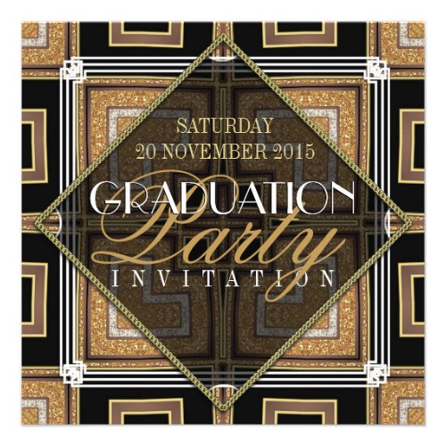 Stylish Gold Black Art Deco Graduation Party Custom Announcement