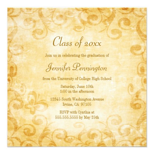 Stylish gold swirls graduation party announcement