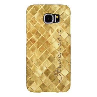 Stylish Gold Wall Brick Pattern with Monogram Name Samsung Galaxy S6 Cases