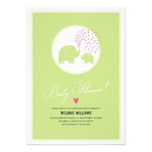 Stylish Green Elephants Baby Shower Invitation
