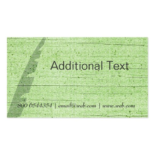 Stylish Green Feather   Writer Journalist Business Card (back side)