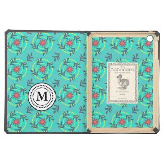 Stylish Green Floral Pattern Monogrammed iPad Air Covers