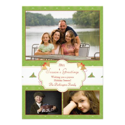 Stylish green holly 3 photo Christmas holiday card