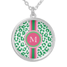 Stylish green leopard print with monogram pendants