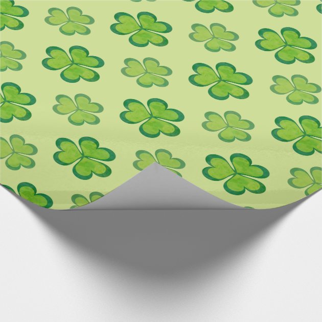 Stylish Green Lucky Shamrocks Clovers Pattern Wrapping Paper 4/4