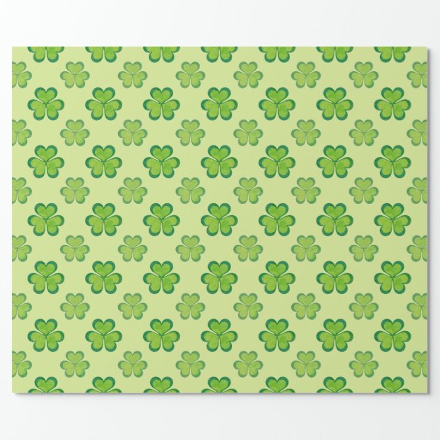 Stylish Green Lucky Shamrocks Clovers Pattern Wrapping Paper 2/4