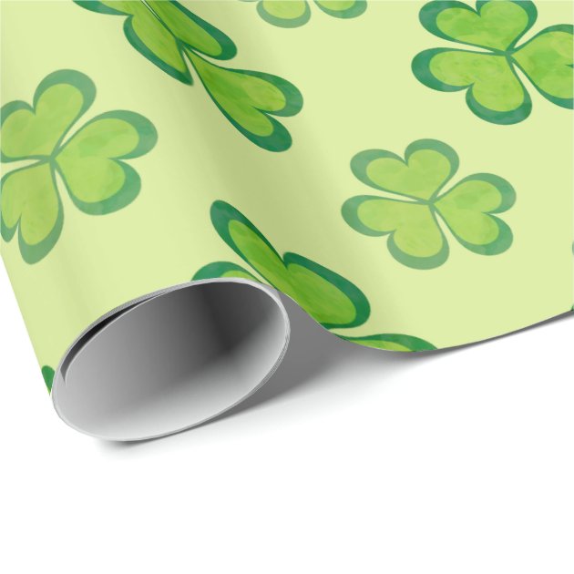 Stylish Green Lucky Shamrocks Clovers Pattern Wrapping Paper 3/4