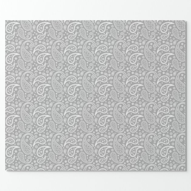 Stylish Grey Paisley Pattern Wrapping Paper 3/4