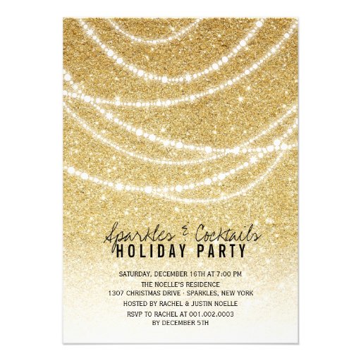 Stylish Holiday Gold Glitter Sparkles Party Invite (front side)