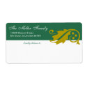 Stylish holly leaf Christmas green gold shipping label