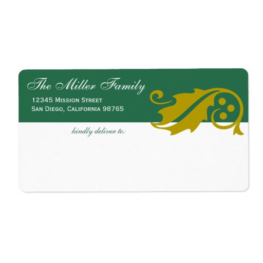 Stylish holly leaf Christmas green gold shipping Shipping Label