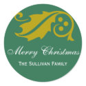 Stylish holly leaf Christmas green holiday tag sticker