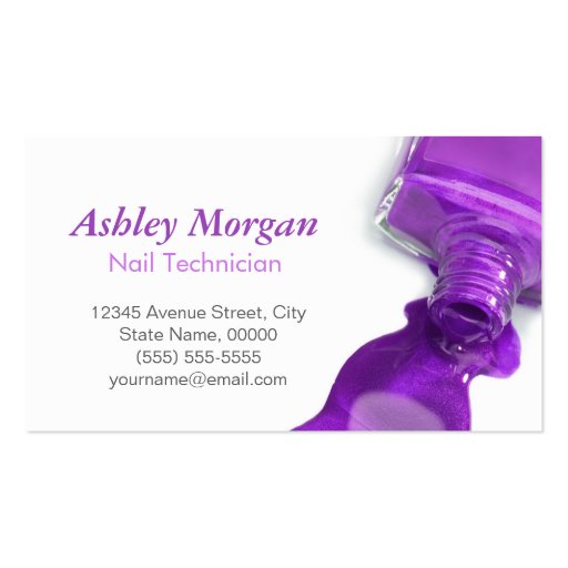 Stylish Hot Purple Glitter Nail Salon Manicure Business Card Template (back side)