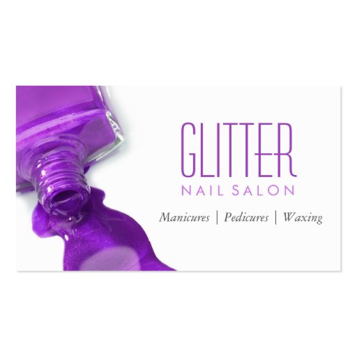 Stylish Hot Purple Glitter Nail Salon Manicure Business Card Template (front side)