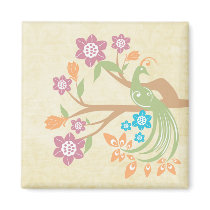 Stylish jewel toned floral peacock fridge magnet