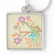 Stylish jewel toned floral peacock keychain