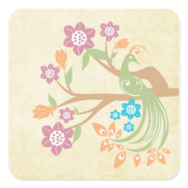 Stylish jewel toned floral peacock rounded sticker