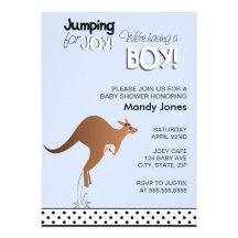 Stylish Kangaroo Jumping for Joy Boy baby shower Personalized Announcement