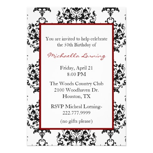 Stylish Lady's Damask Stiletto Custom Invitation