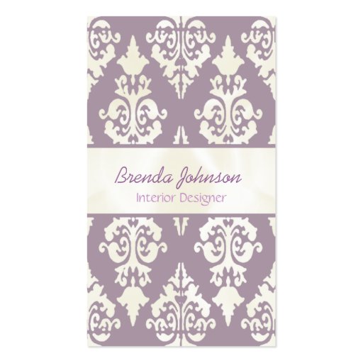Stylish Lavender and Ivory Damask Business Card (front side)