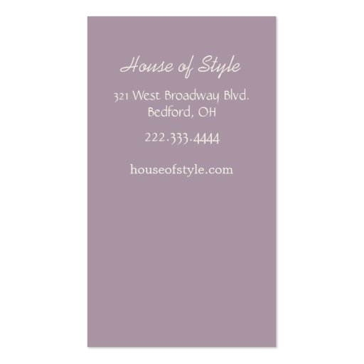Stylish Lavender and Ivory Damask Business Card (back side)