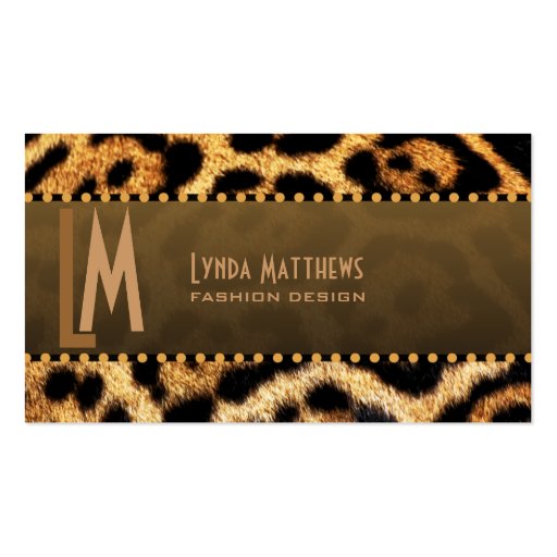 Stylish Leopard Print Monogram Business Cards (front side)