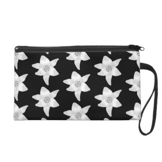Stylish Lily Pattern in Black and White. Wristlet Clutch