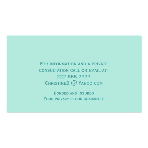 Stylish Mint Green Flourish Business Card (back side)