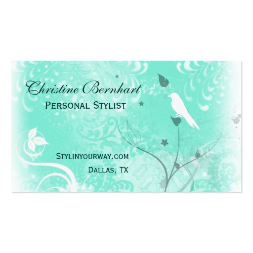 Stylish Mint Green Flourish Business Card (front side)